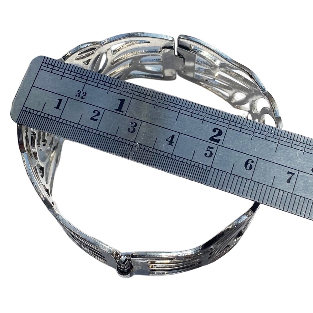 Rose Cutout Hinge Wide Bangle Statement Bracelet - image 2